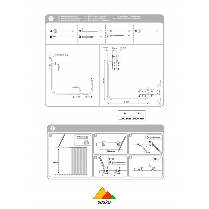 Кутовий штанга для душу Sasko 100-100 x 25 мм, чорна