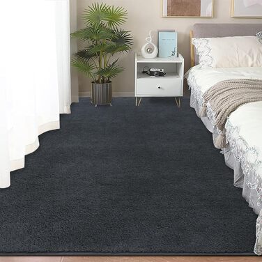 Килимок з мікрофібри 120x170 см - миючий короткий ворс для вітальні та спальні, м'який пухнастий з сучасним однотонним дизайном, антрацит-сірий 120 x 170 см