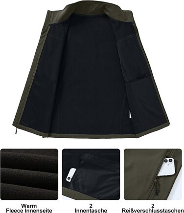 Чоловіча куртка Weste Outdoor з софтшелю, водонепроникна та вітронепроникна, bodywarmer, флісова підкладка, для піших прогулянок, колір: хакі (S)