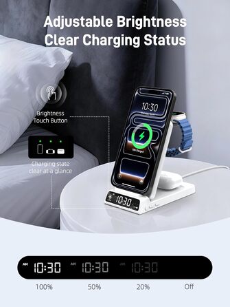 MagSafe Зарядна станція 3-в-1 для Apple Watch та iPhone 15/16/17 Pro Max, бездротовий зарядний пристрій для AirPods (25W адаптер, білий)