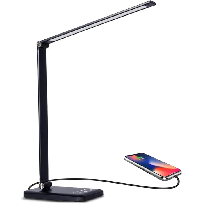 Стіл лампа LED, диммер, 5 кольорів, 10 рівнів яскравості, захист очей, нічник для дітей, офісна лампа, денне світло, USB-порт (чорний)