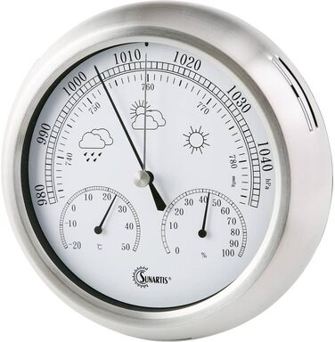SUNARTIS - Analog Weather Station | High-quality weather station for precise measurements of humidity, air pressure & temperatures from -20°C to +50°C | Ideal for indoor & outdoor use | ⌀21cm; H:4cm