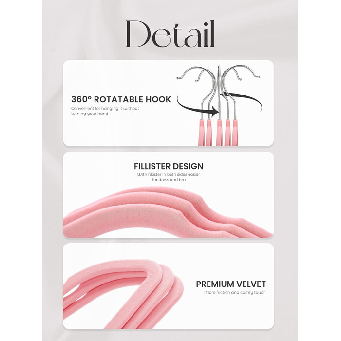 Вешалки для одягу HOUSE DAY, 20 шт. - вешалки з оксамиту, для костюмів, штанів, широкі, обертаються на 360°, рожеві