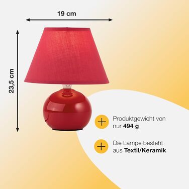 BRILLIANT Primo: стильна настільна лампа з тканинним абажуром – невелика лампа для нічного столика, спальні та вітальні – цоколь E14, вимикач – помаранчевий (червоний)