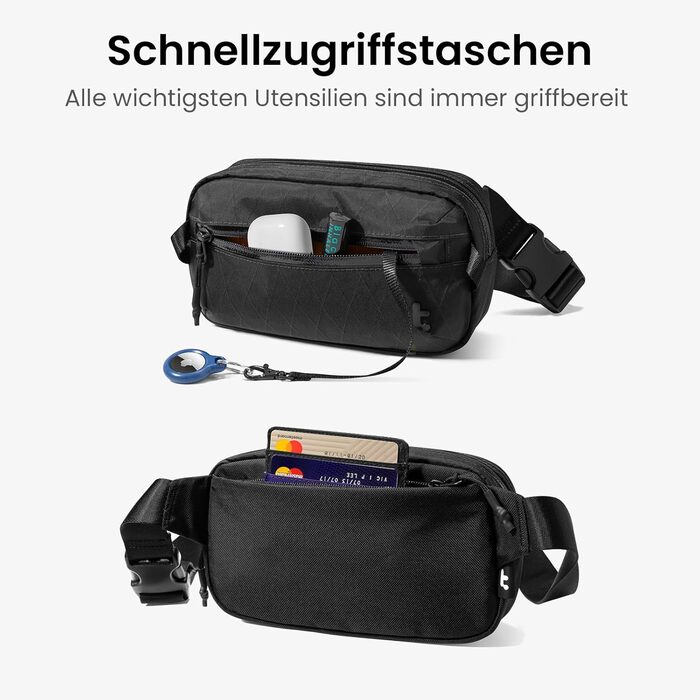 tomtoc X-Pac нагрудна сумка для чоловіків та жінок, 1,5 л, чорна. RFID захист, для подорожей, повсякденного використання