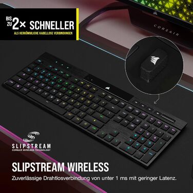 Ігрова механічна клавіатура Corsair K100 Air Wireless RGB з перемикачами Cherry MX Ultra Low Profile, Bluetooth, QWERTZ DE, чорна