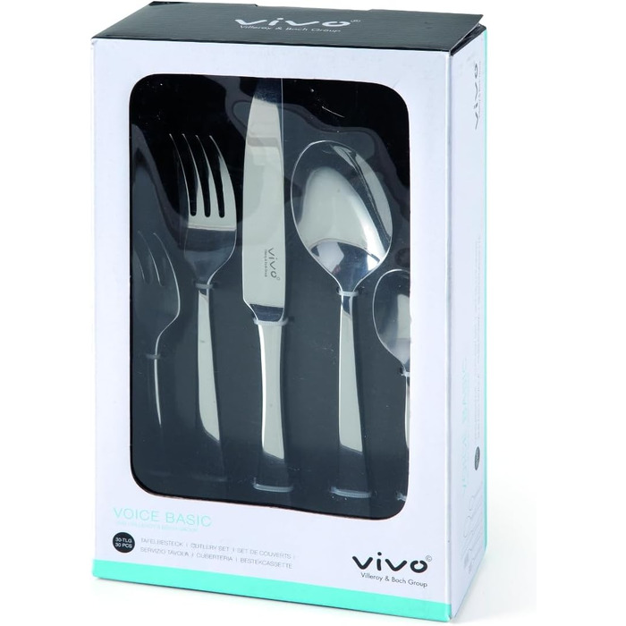 vivo by Villeroy & Boch Group - Voice Basic Cutlery Set, 30-piece, for up to 6 people, stainless steel, rust-proof, dishwasher-safe