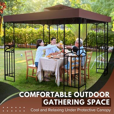 20.3 x 20.3 cm Gazebo Replacement Canopy Cover, Waterproof Cover for Outdoor Gazebo, Double-Tiered, UV30, Awning Cover, Garden, Terrace, Courtyard Tent (brown)