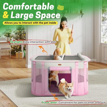 Клітка-манеж для тварин, розкладний загін для кошенят/цуценят, клітка для собак, манеж для цуценят для дому, переноска з сумкою, намет, для відпочинку на природі, кемпінг, рожевий, розмір L