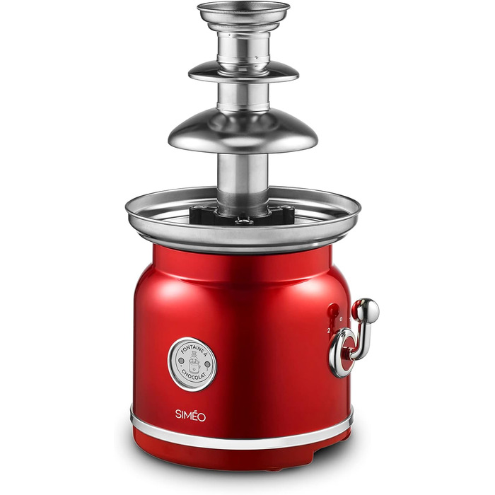 Шоколадний фонтан SIMÉO FCH450, 90 Вт, вінтажний дизайн, червоний, 18x16x32.5 см