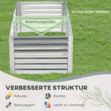 Outsunny Steel Raised Garden Bed, Planting Bed Cold Frame Garden Bed Flower Box Stackable, Planting Box Planter 180x90x60cm for Garden Balcony Terrace, Vegetable Bed for Flowers, Plants, and Fruit | Aosom