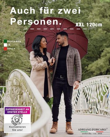 Стійкий до вітру парасолька Ø120см: великий парасолька XXL з відбиваючим краєм, 12 спиць, з чохлом - для чоловіків та жінок, оливковий (бордовий)