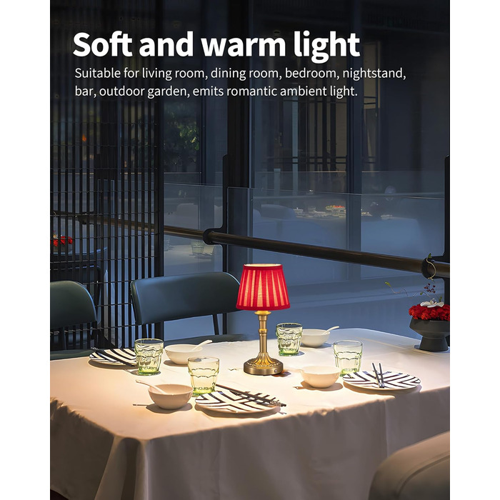 Акумуляторна настільна лампа LED з димером та червоним абажуром (2 шт) для вітальні, спальні, ванної кімнати, бронза