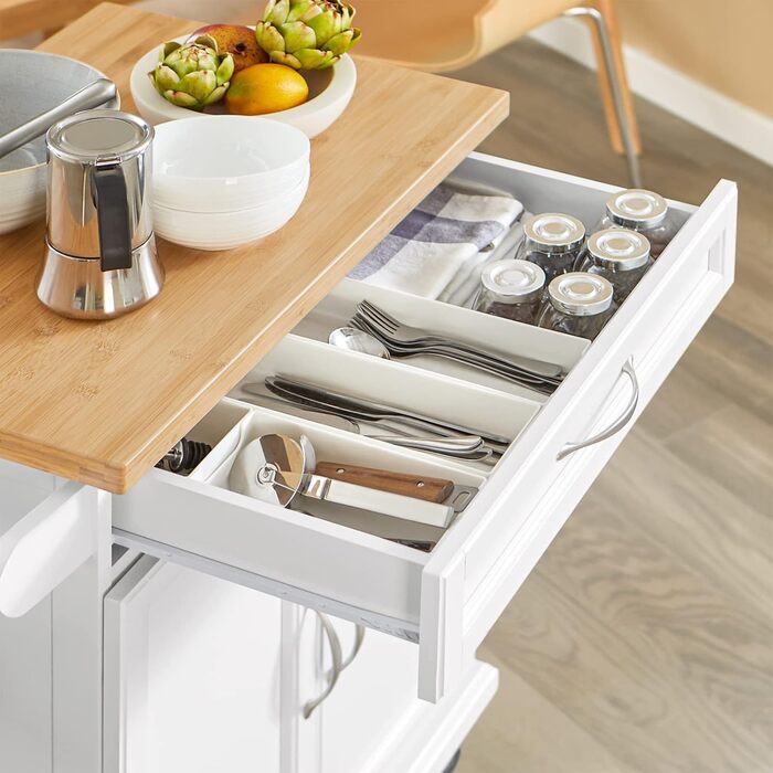 SoBuy Kitchen Trolley with Wheels - Kitchen Island with Countertop, Rolling Cart