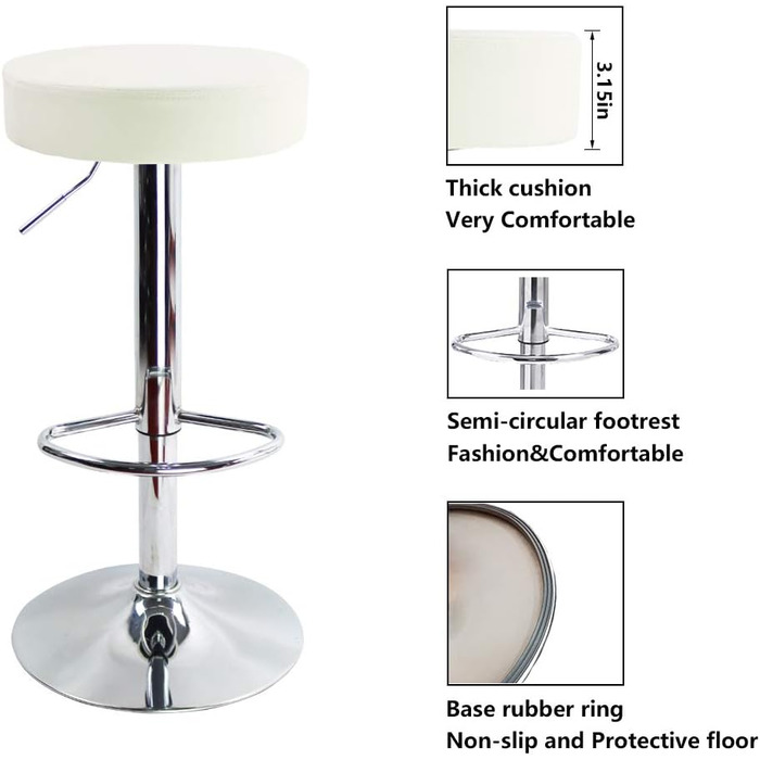 KKTONER Adjustable Height Swivel Bar Stool - SPA, Office & Beauty - PU Leather (White)
