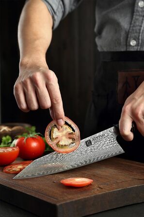 Японський ніж для кухні XINZUO Damaststahl 21.5 см, Kiritsuke, професійний, ручної роботи, з нержавіючої сталі Дамаск, дерев'яний потиск, магнітний чохол, подарункова коробка з акації