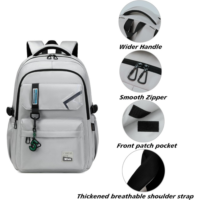 Шкільний рюкзак для підлітків та дітей: 8-14 років, світло-сірий, великий, для школи, буденних потреб