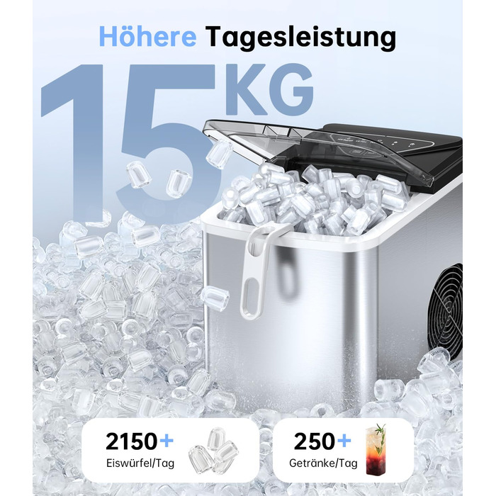 Машина для приготування льоду WIE 1.3L, 9 кубиків за 6 хвилин, тиха, самоочисна, для кухні, офісу, бару, вечірки (срібляста)