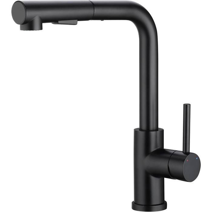 Висувна кухонна змішувач з душем, 360° поворот, кухонна арматура з двома режимами струменя, з нержавіючої сталі, чорний, з висувною насадкою