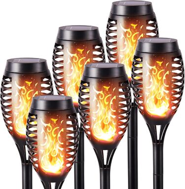 Geemoo Outdoor Solar Lights - Set of 6 Garden Torches with Realistic Flame Effect