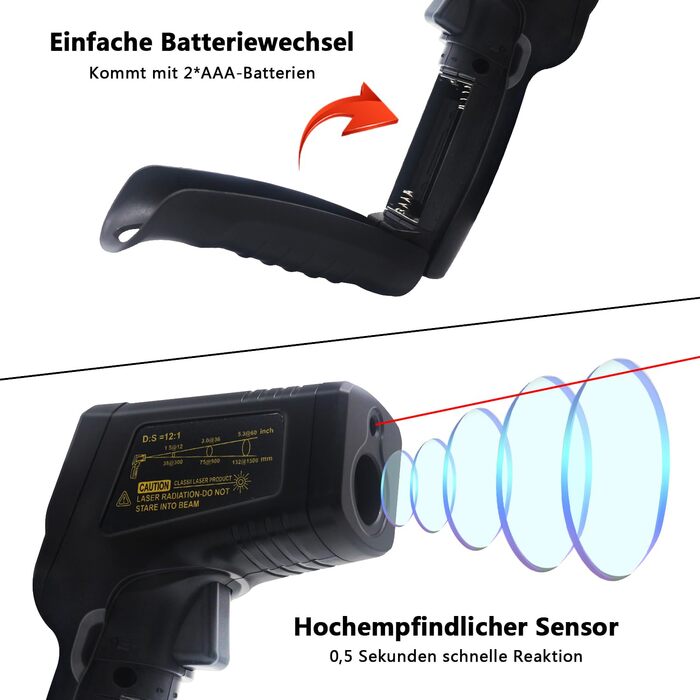 Інфрачервоний термометр KETOTEK - безконтактний вимірювач температури, -50°C до 600°C, для їжі та приготування барбекю
