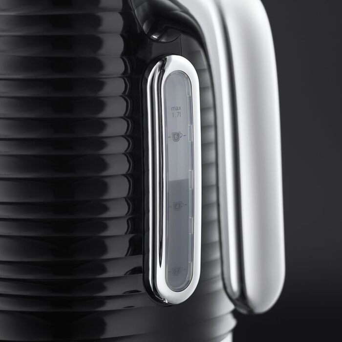 Електричний чайник Russell Hobbs Inspire 1.7л, 2400W, чорний з високоякісною глянцевою поверхнею, фільтр від накипу, індикатор рівня води, знімний кришка