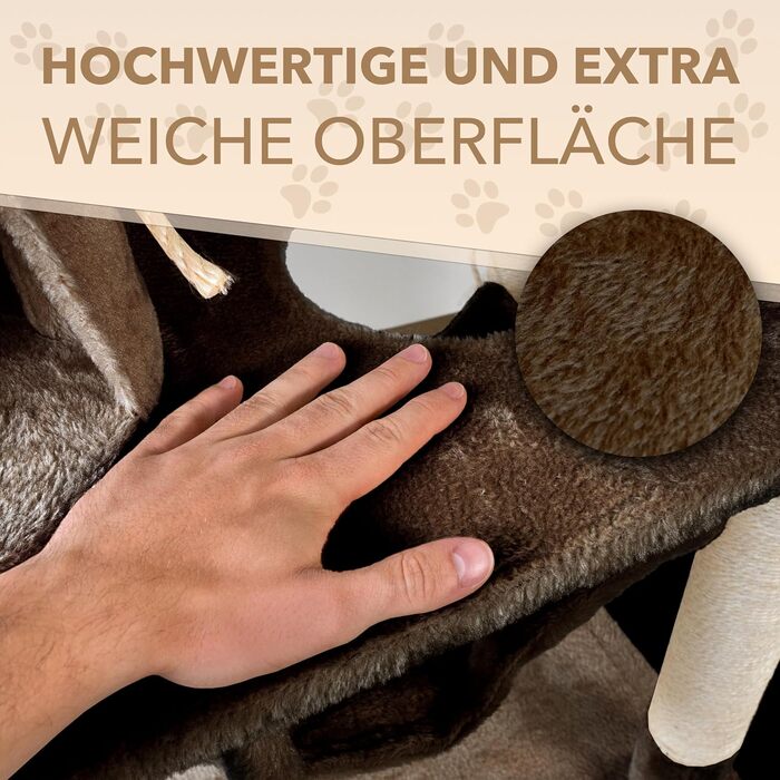 Кігтеточка для котів Foxdevil від xonic® - стабільна, багатофункціональна, з платформою, гамаком, будиночком, іграшкою, 141 см (Коричнева V1)