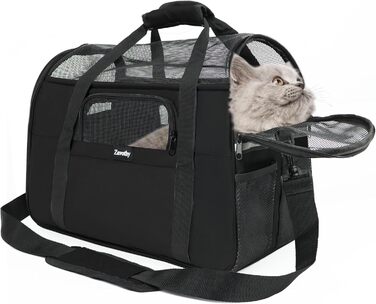 Транспортна сумка для котів та собак, дихаюча та легка, переноска для котів з регульованим плечовим ременем, знімний м'який матрац (Чорний, M)