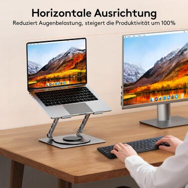 Підставка для ноутбука TECKNET 360° - регульована висота, металева, ергономічна, сумісна з MacBook, Dell (до 17.3