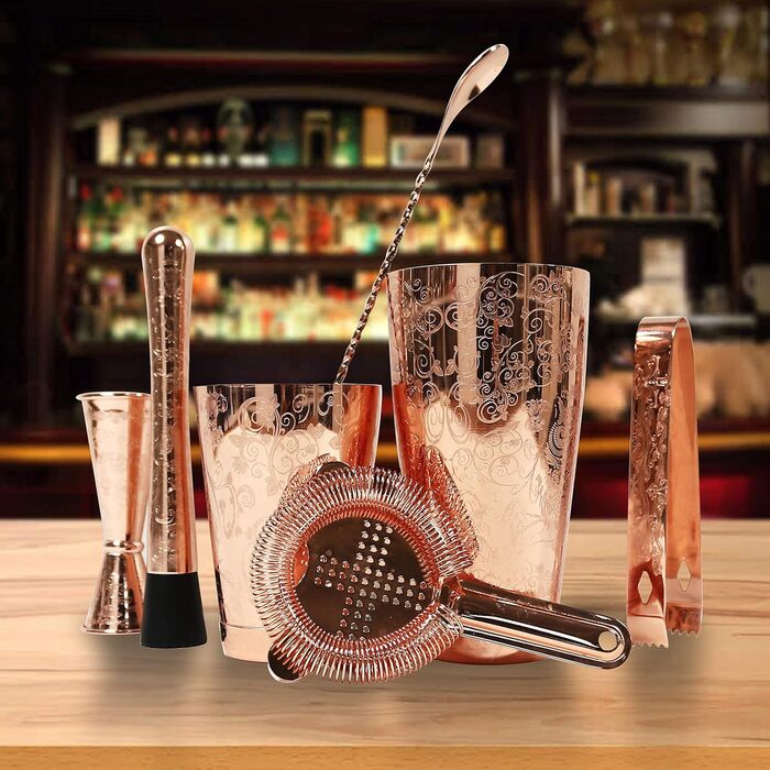 Набір бармена SKY FISH Barkeeper-Set: 6 предметів з нержавіючої сталі, з покриттям, включає шейкер, ложку, мадлер, мірний стакан, сито та льодогенератор