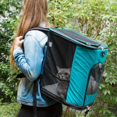 Рюкзак для собак та котів Navaris - м'який, з бавовняним бавовняним ременем, 41x34,5x43 см, складний, до 12 кг, блакитний