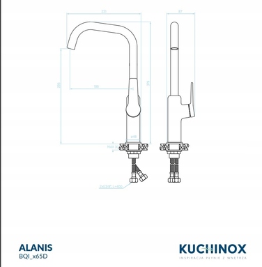 Змішувач для кухні донного монтажу Kuchinox ALANIS, чорний