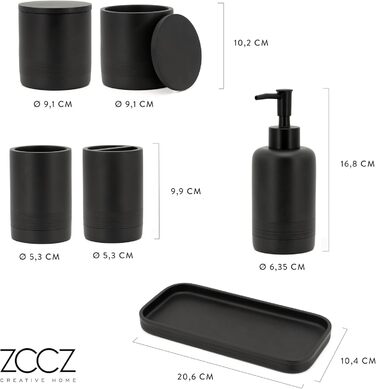 Набір аксесуарів для ванної кімнати ZCCZ 6 предметів – органайзер для ванної з тримачем для зубних щіток, дозатором мила, поличкою для косметики та 2 тримачами для ватних паличок – Сучасна чорно-матова декор для ванної кімнати