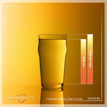 Набір склянок для пива PLATINUX 6 шт, 500 мл (макс. 568 мл) - Pint, Weizen, високі склянки для пива