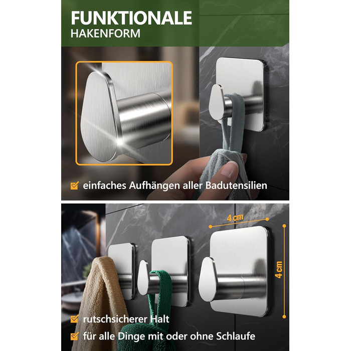 Набір гачків для рушників 4smile - 5 шт. для ванної кімнати, самоклеючі, срібні, з 3M-клейкими панелями