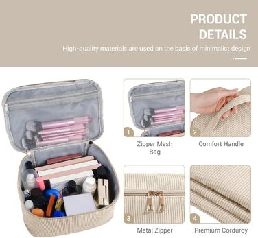 Косметичка MAGEFY для макіяжу: 2 шт. у наборі, з відділеннями, бежевого кольору, для подорожей та щоденного використання