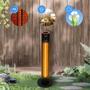 Інфрачервовий обігрівач Climative 2500W з 9 рівнями, IP65 для тераси та приміщення, настінний, з пультом та таймером, чорний (Aura)