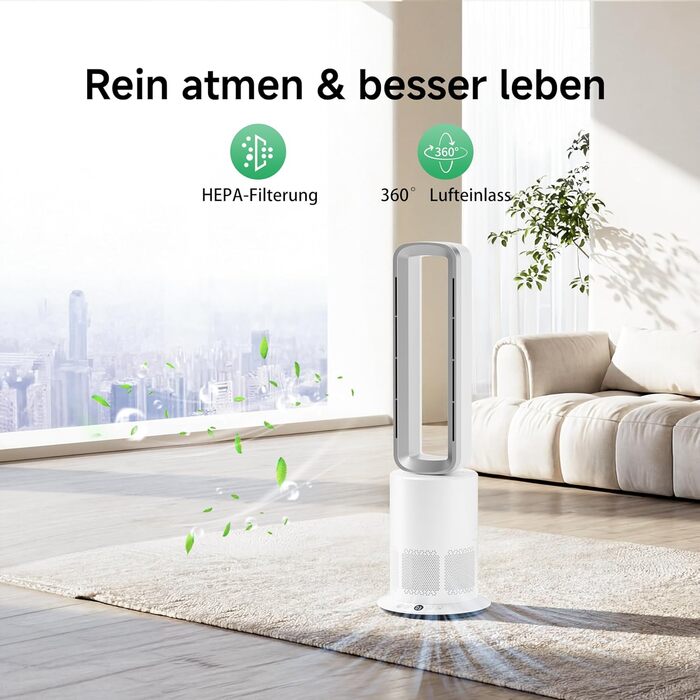 Безлопатевий вентилятор-нагрівач TP18Pro 2-в-1: 10 режимів охолодження, 3 - обігріву, пульт та сенсорне керування, тихий DC-двигун