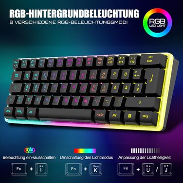 RedThunder Бездротовий ігровий комплект клавіатури та миші 60%, QWERTZ DE, для PC, MAC, PS5, Xbox, офісу. Чорний