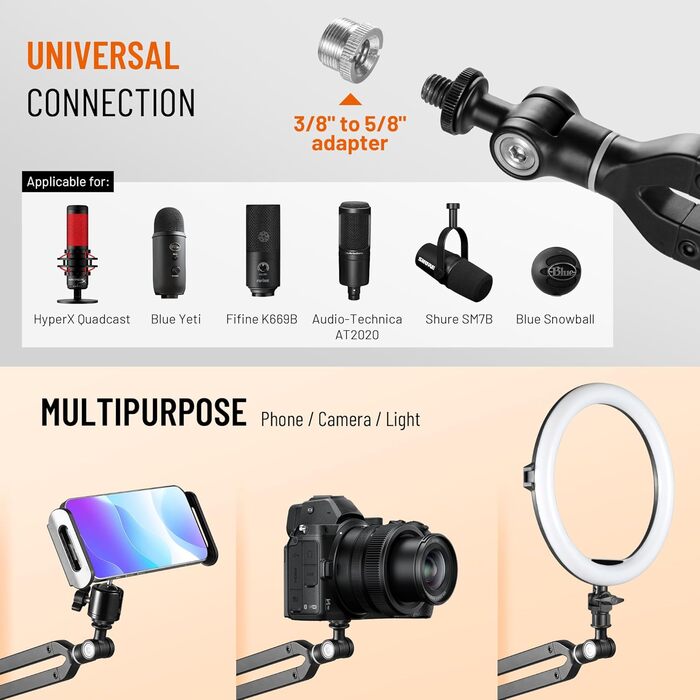 Підлокітник для мікрофона CAHAYA CY00380-1: регульований штатив з широкою основою, адаптер 3/8' - 5/8'