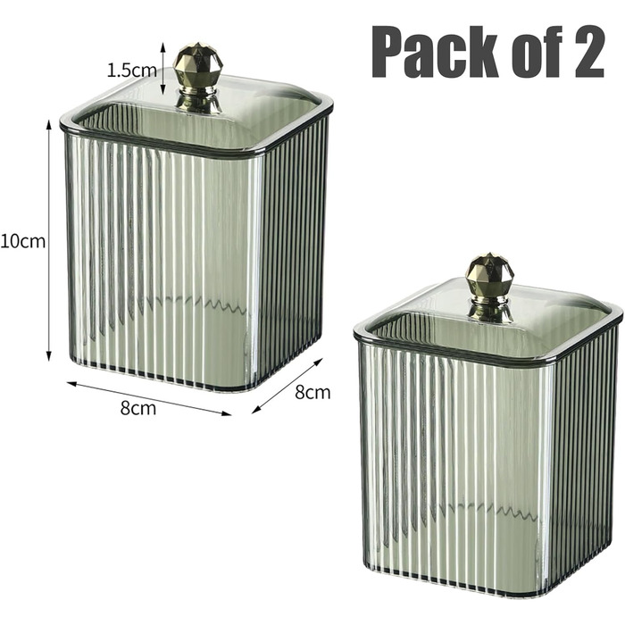 Контейнер для ватних паличок Veki з кришкою, прозорий, для ватних дисків, органайзер для косметики, зелений