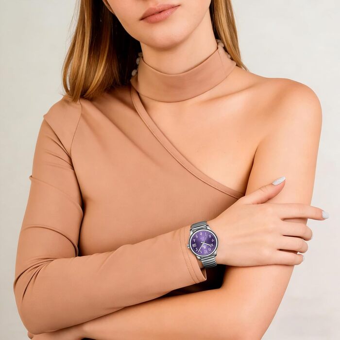 Жіночий годинник LN LENQIN: Водонепроникні годинники для жінок з нержавіючої сталі, кварцовий механізм, регульований браслет (сріблястий, фіолетовий)