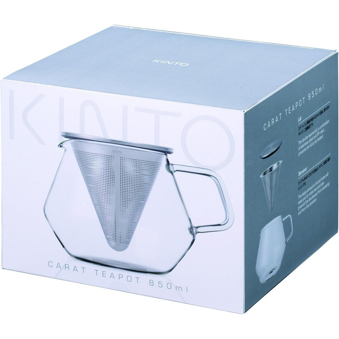 Kinto Unitea One Touch Teapot made of stainless steel, heat-resistant glass teapot with stainless steel infuser in the lid (Japan Import) (850ml, Silver)