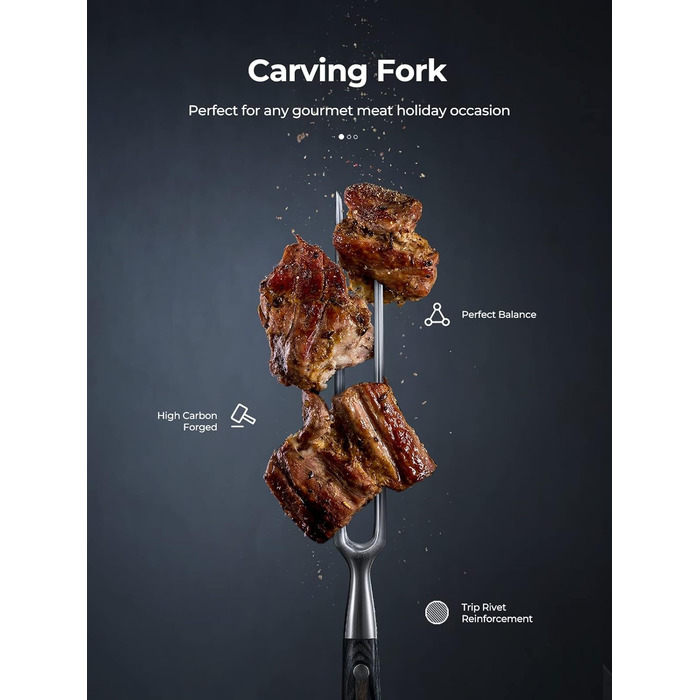 AMEGAT Self-Sharpening Knife Block Set with Carving Fork - Premium Stainless Steel Knife Set with Wooden Block - Vollerl & 3-Rivets Design