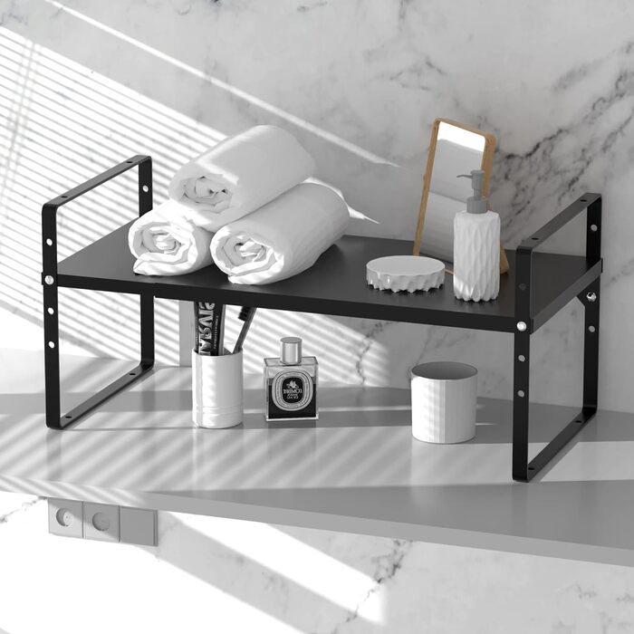 iPEGTOP Pull-Out Shelf, 2 Pack, Heavy-Duty Steel, Adjustable Height, for Home, Office, Pantry, Kitchen, Countertop, Size L, Black