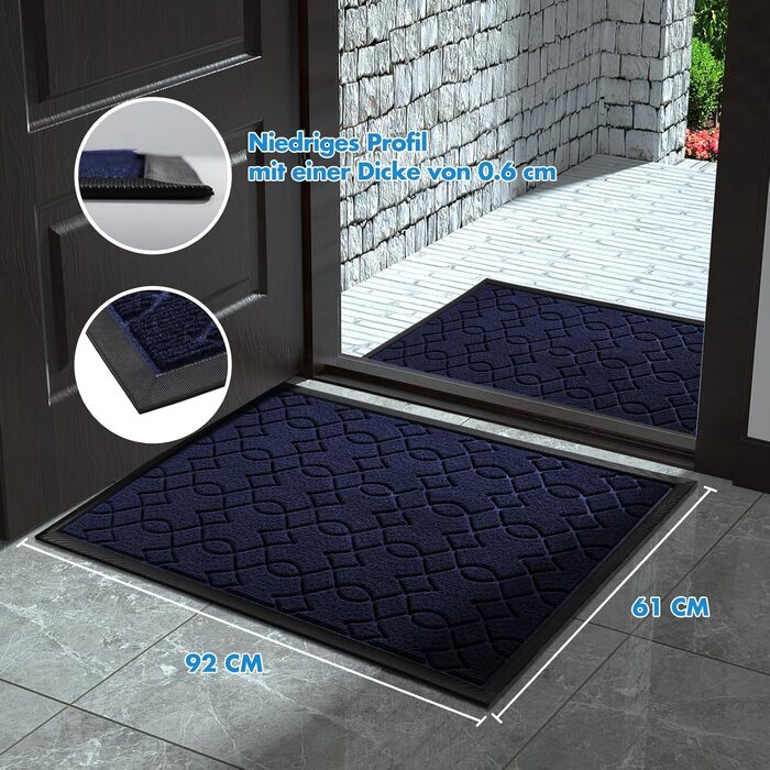 Килимок для дому та вулиці Yimobra, миючий, вологостійкий, 92 x 61 см, блакитний