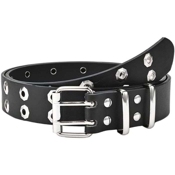 Жіночий шкіряний ремінь Punk стилю з пряжкою, чорний, з отворами у вигляді зірок, для джинсів та пальто