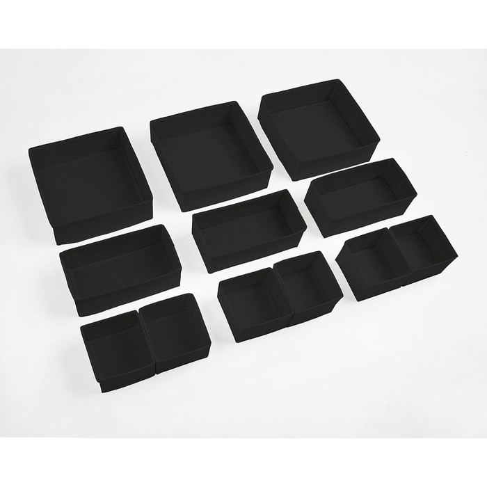 Large Drawer Organization System 12-Piece Set of White Boxes Storage Organizer Drawer Closet Organizer Storage Box Closet Organizer (Black, 3=28x28x10cm, 3=28x14x10cm, 6=14x14x10cm)