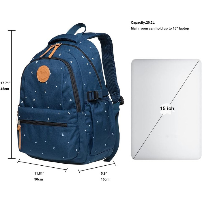 Жіночий рюкзак Kaukoo для студентів, ноутбука, подорожей. Колір: блакитний, модель Jnl-ks24-12