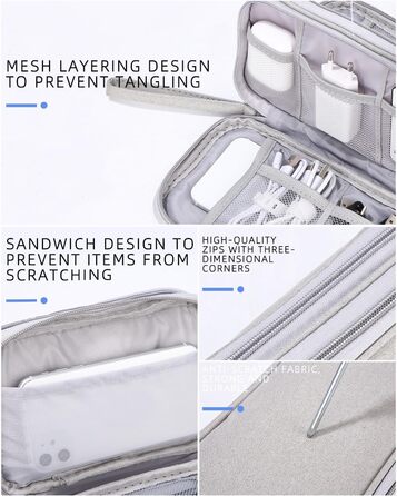 Органайзер для кабелів Sobeau: електронна дорожня сумка для адаптерів, кабелів, зарядних пристроїв та Powerbank (сірий)